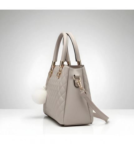 Women's PU Leather Solid Shoulder Zipper Handbag (Grey)