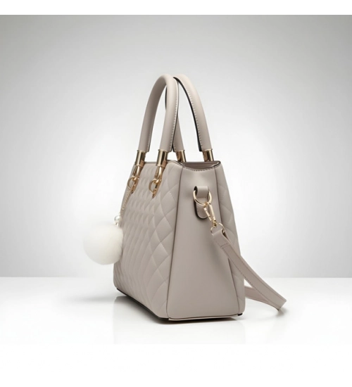 Women's PU Leather Solid Shoulder Zipper Handbag (Grey)