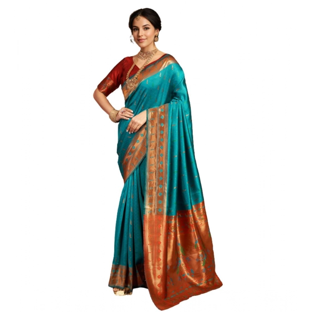Women's Silk Blend Zari Woven Saree With Unstitched Blouse 5.5Mtr (Rama) Women's Silk Blend Zari Woven Saree With Unstitched Blouse 5.5Mtr (Rama)