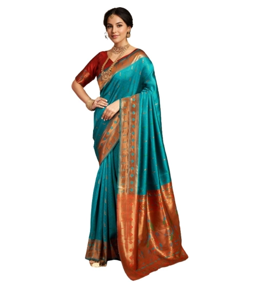 Women's Silk Blend Zari Woven Saree With Unstitched Blouse 5.5Mtr (Rama)