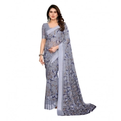 Women's Georgette Printed Saree With Unstitched Blouse 5.5Mtr (Grey)