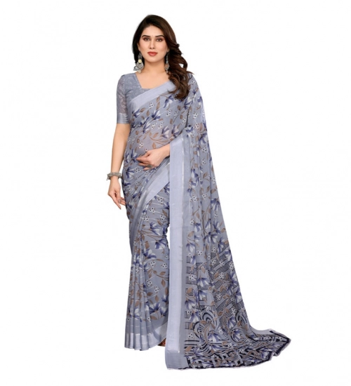 Women's Georgette Printed Saree With Unstitched Blouse 5.5Mtr (Grey)