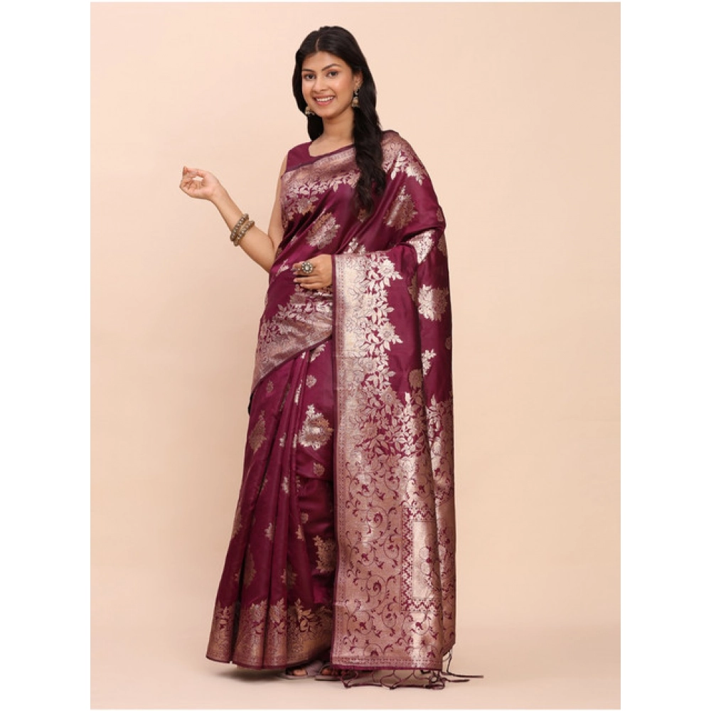 Women's Banarasi Silk Printed Saree With Unstitched Blouse 5.5Mtr (Purple) Women's Banarasi Silk Printed Saree With Unstitched Blouse 5.5Mtr (Purple)