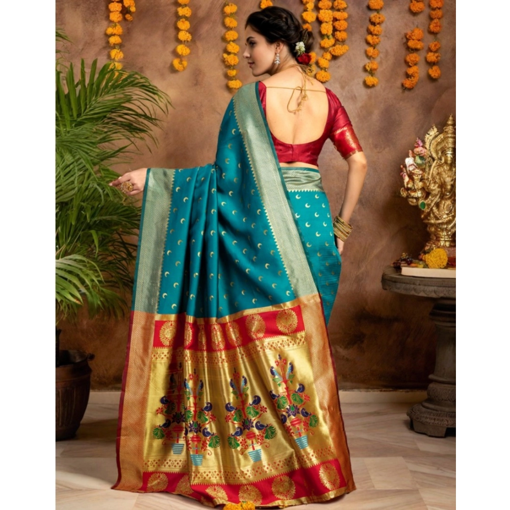 Women's Silk Blend Zari Woven Saree With Unstitched Blouse 5.5Mtr (Rama) Women's Silk Blend Zari Woven Saree With Unstitched Blouse 5.5Mtr (Rama)