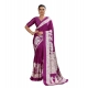 Women's Satin Crepe Printed Saree With Unstitched Blouse 5.5Mtr (Purple)