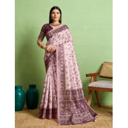 Women's Silk Blend Printed Saree With Unstitched Blouse 5.5Mtr (Grey)