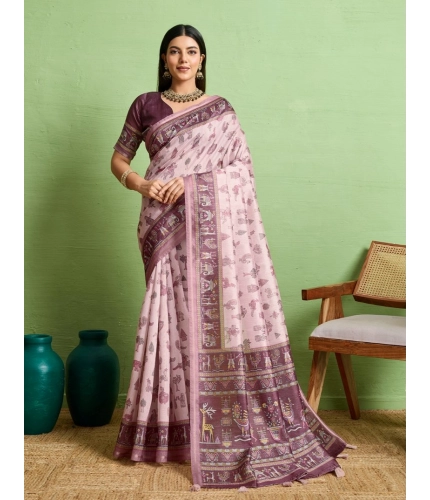 Women's Silk Blend Printed Saree With Unstitched Blouse 5.5Mtr (Grey)
