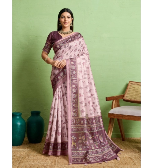 Women's Silk Blend Printed Saree With Unstitched Blouse 5.5Mtr (Grey)