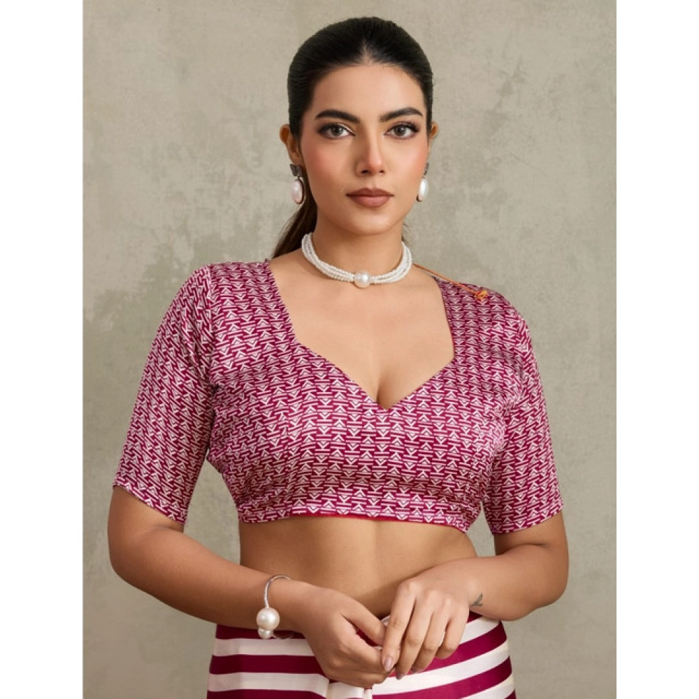 Women's Satin Crepe Printed Saree With Unstitched Blouse 5.5Mtr (Maroon)