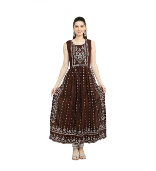 Women's Casual Rayon 3-4th Sleeves Kurti (Brown)