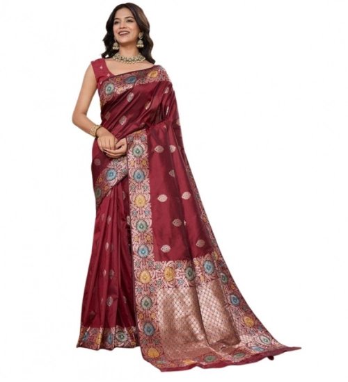 Women's Faux_Banarasi_Silk Woven Saree With Unstitched Blouse 5.5Mtr (Maroon)