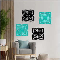 Flowers Design Wooden Wall Decor – Set of 4 Pieces