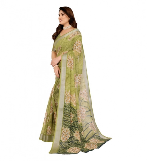 Women's Georgette Printed Saree With Unstitched Blouse 5.5Mtr (Green)