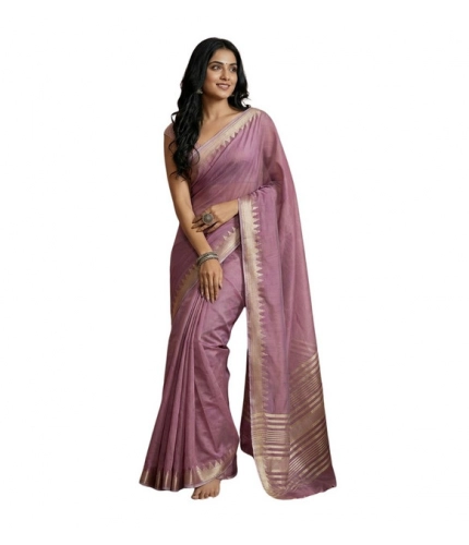 Women's Cotton Printed Saree With Unstitched Blouse 5.5Mtr (Purple)