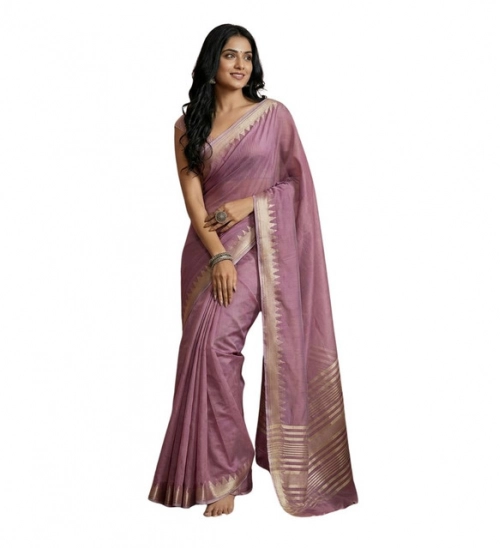 Women's Cotton Printed Saree With Unstitched Blouse 5.5Mtr (Purple)