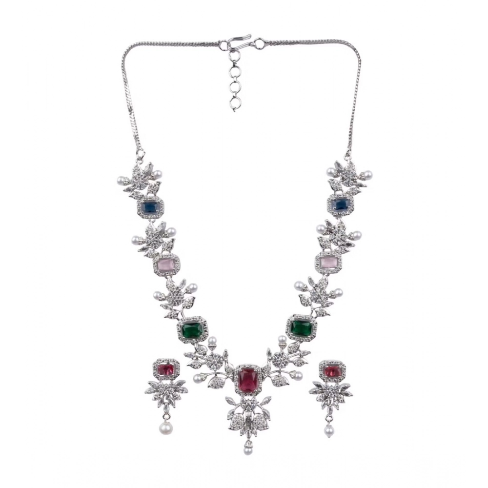 Women's Brass Silver Plated Necklace set (Multicolor)