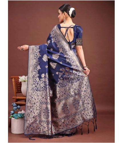 Women's Banarasi Silk Printed Saree With Unstitched Blouse 5.5Mtr (Navy Blue) Women's Banarasi Silk Printed Saree With Unstitched Blouse 5.5Mtr (Navy Blue)