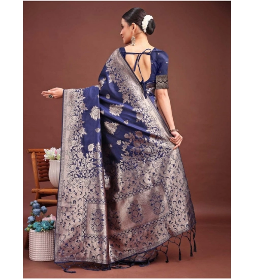 Women's Banarasi Silk Printed Saree With Unstitched Blouse 5.5Mtr (Navy Blue) Women's Banarasi Silk Printed Saree With Unstitched Blouse 5.5Mtr (Navy Blue)