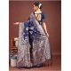 Women's Banarasi Silk Printed Saree With Unstitched Blouse 5.5Mtr (Navy Blue)