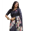 Women's Faux_Tussar Floral Saree With Unstitched Blouse 5.5Mtr (Black) Women's Faux_Tussar Floral Saree With Unstitched Blouse 5.5Mtr (Black)