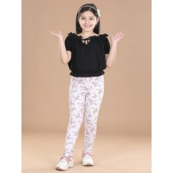 Girl's Cotton Lycra Floral Elasticated Jeggings (Multicolor)
