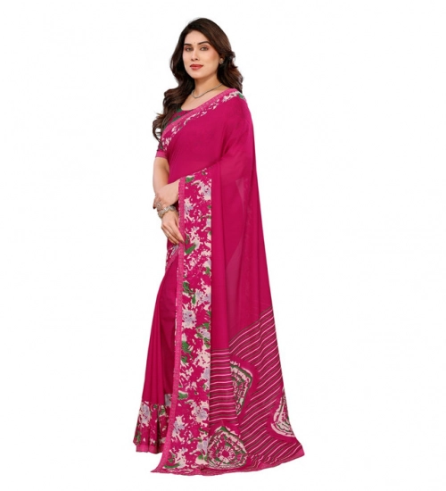 Women's Georgette Printed Saree With Unstitched Blouse 5.5Mtr (Pink)