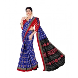 Women's Soft Pure Cotton Printed Saree With Unstitched Blouse 5.5Mtr (Blue)