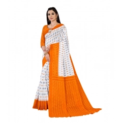 Women's Soft Pure Cotton Printed Saree With Unstitched Blouse 5.5Mtr (Orange)