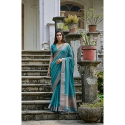 Women's Silk_Blend Butti Pattern Saree With Unstitched Blouse 5.5Mtr (Teal)