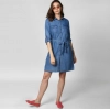 Women's Denim Solid Roll Up Sleeve Dress (Blue)
