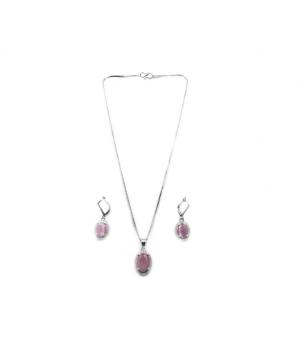 Women's Brass Silver Plated Pendant Set (Pink)