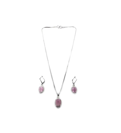 Women's Brass Silver Plated Pendant Set (Pink) Women's Brass Silver Plated Pendant Set (Pink)