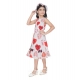 Girl's Popcorn Printed Sleeve Less Round Neck Dress (Red)