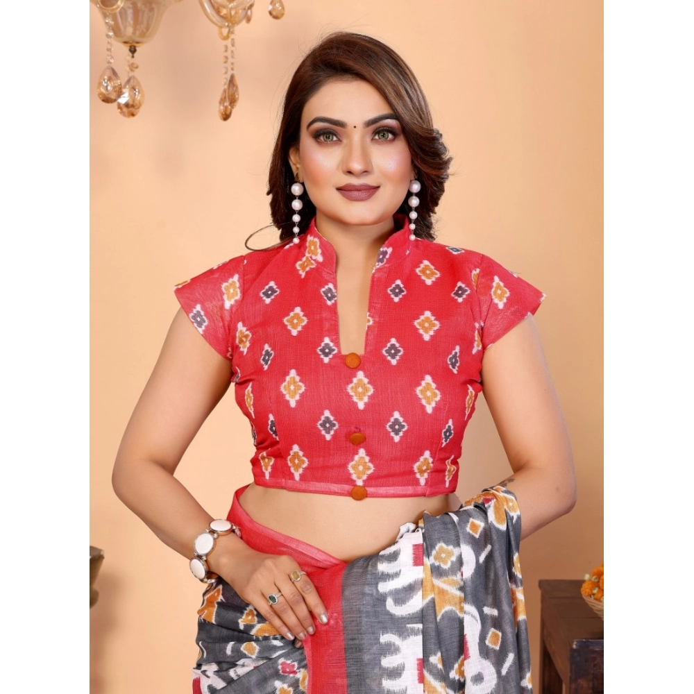 Women's Linen Cotton Printed Saree With Unstitched Blouse 5.5Mtr (Grey) Women's Linen Cotton Printed Saree With Unstitched Blouse 5.5Mtr (Grey)