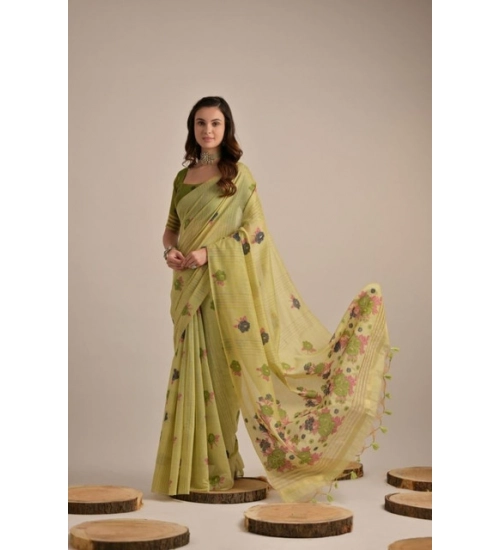 Women's Blended_Cotton Floral Motifs And Woven Buttas Saree With Unstitched Blouse 5.5Mtr (Light_Green) Women's Blended_Cotton Floral Motifs And Woven Buttas Saree With Unstitched Blouse 5.5Mtr (Light_Green)