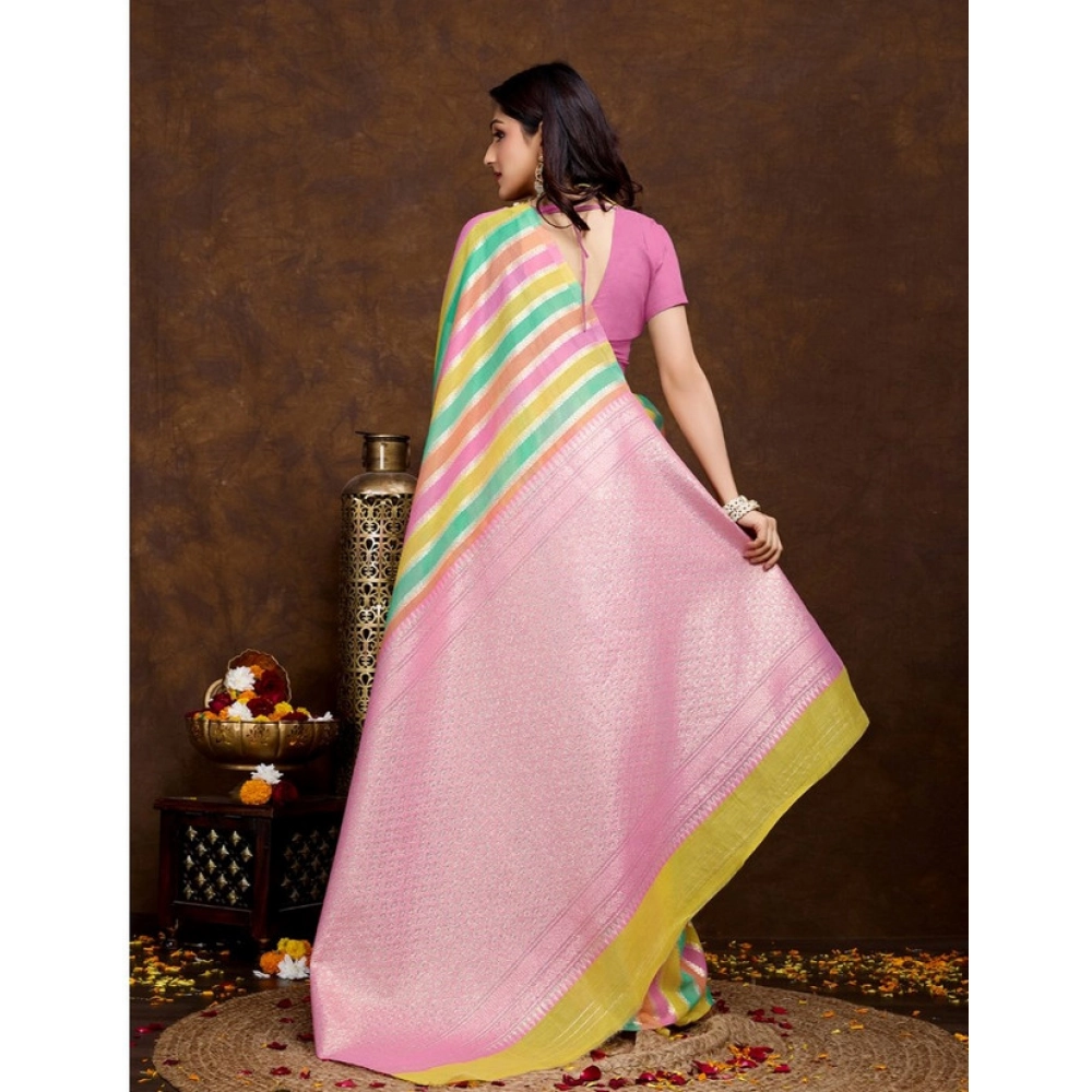 Women's Cotton Blended Printed Saree With Unstitched Blouse 5.5Mtr (Pink) Women's Cotton Blended Printed Saree With Unstitched Blouse 5.5Mtr (Pink)