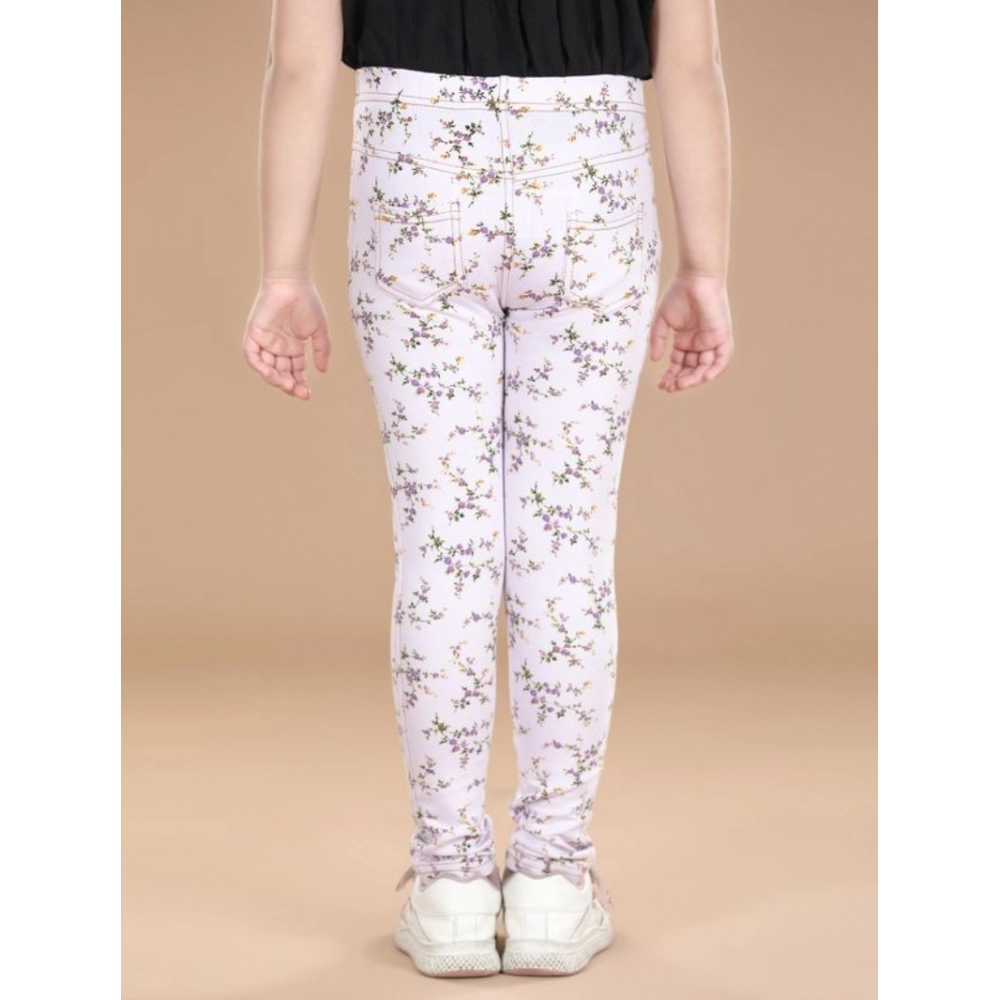 Girl's Cotton Lycra Floral Elasticated Jeggings (Multicolor) Girl's Cotton Lycra Floral Elasticated Jeggings (Multicolor)