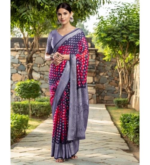 Women's Georgette Weaving Saree With Unstitched Blouse 5.5Mtr (Pink)