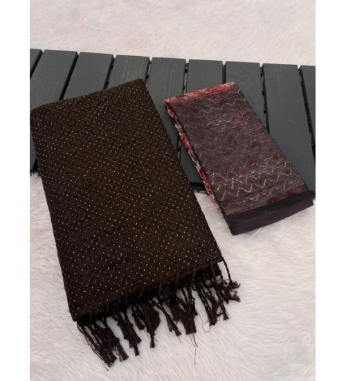 Women's Chiffon Zigzag lines Saree With Unstitched Blouse 5.5Mtr (Brown)