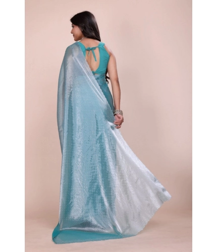 Women's Jimmy choo Embellished Bollywood Saree With Unstitched Blouse 5.5Mtr (Light Blue)