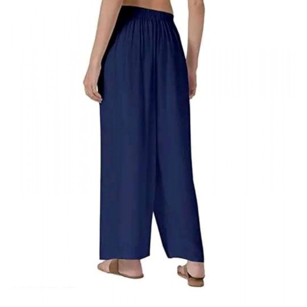 Dropship Women's Casual Rayon Solid Ankle Length Palazzo (Navy Blue , Free Size)