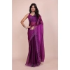 Dropship Women's Tissue Pure Silk Embellished Bollywood Saree With Unstitched Blouse 5.5Mtr (Purple)