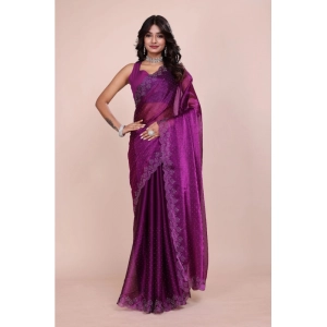 Generic Women's Tissue Pure Silk Embellished Bollywood Saree With Unstitched Blouse 5.5Mtr (Purple)