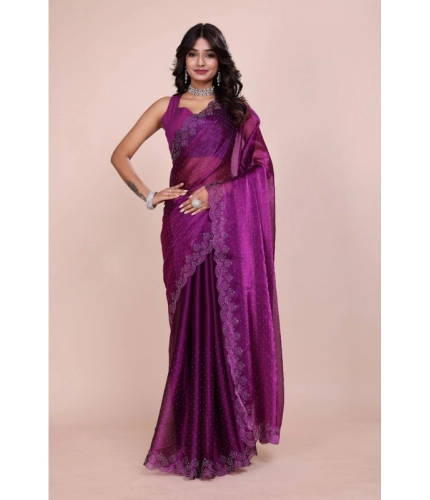 Women's Tissue Pure Silk Embellished Bollywood Saree With Unstitched Blouse 5.5Mtr (Purple) Women's Tissue Pure Silk Embellished Bollywood Saree With Unstitched Blouse 5.5Mtr (Purple)