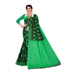 Women's Soft Pure Cotton Printed Saree With Unstitched Blouse 5.5Mtr (Green)