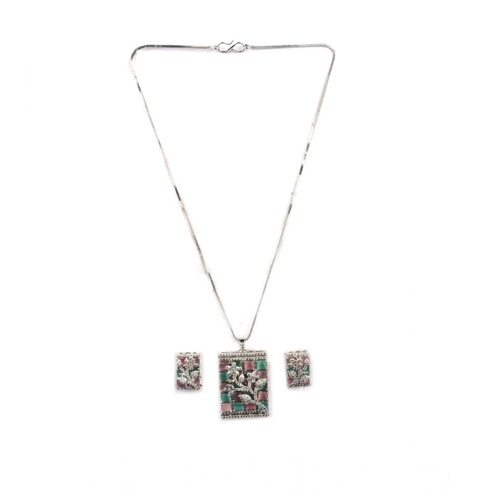 Women's Brass Silver Plated Pendant Set (Multicolor)
