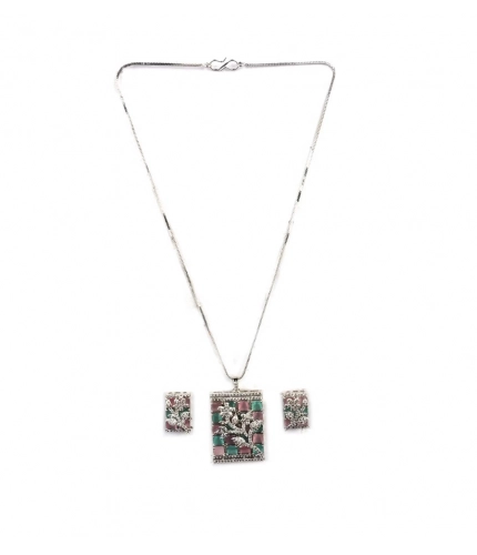 Women's Brass Silver Plated Pendant Set (Multicolor)