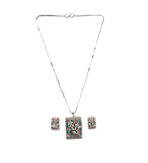 Women's Brass Silver Plated Pendant Set (Multicolor) Women's Brass Silver Plated Pendant Set (Multicolor)