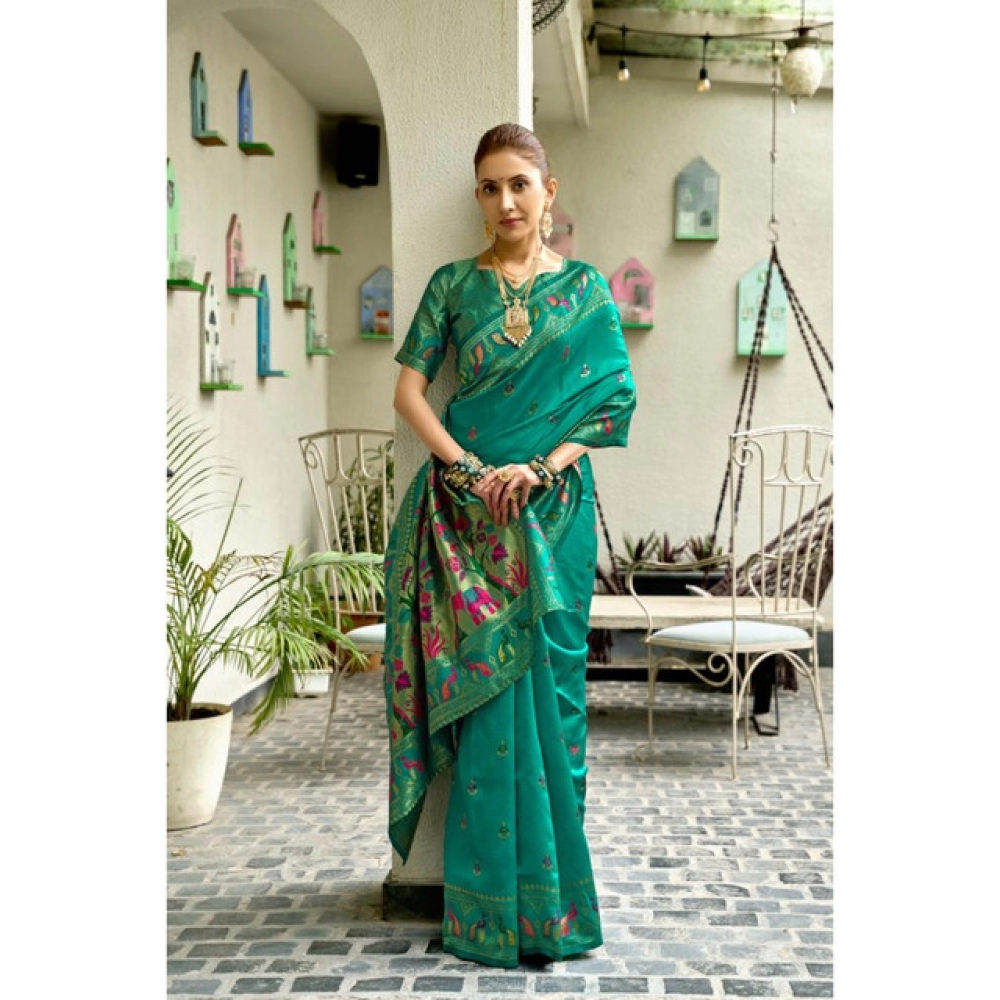 Women's Silk Blend Woven Saree With Unstitched Blouse 5.5 Mtr (Green) Women's Silk Blend Woven Saree With Unstitched Blouse 5.5 Mtr (Green)