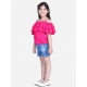 Girl's Rayon Solid Cold Shoulder Top with Shorts (Pink-Blue)